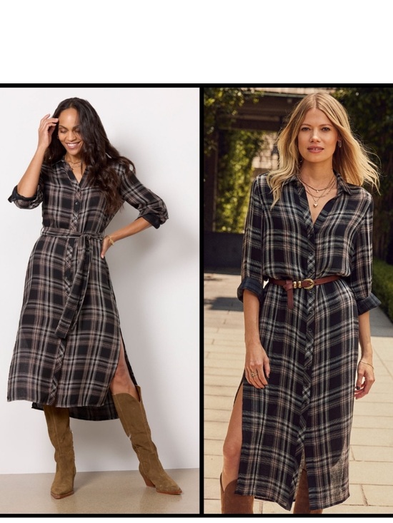 cloth & stone Dresses & Skirts - Cloth & Stone Long Sleeve Duster in Maple Wood Plaid no belt size large